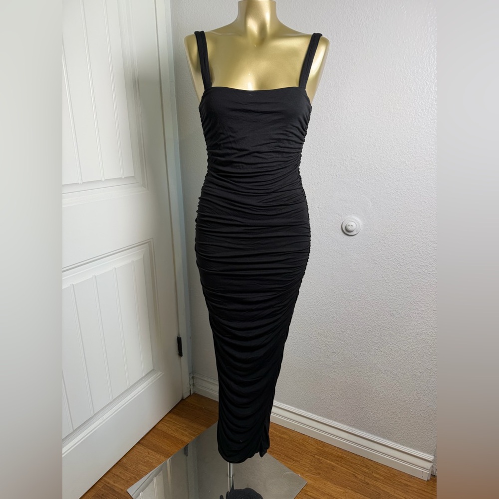 GOOD AMERICAN Black Squareneck Ruched Sleeveless Bodycon Maxi Dress 2 - Picture 2 of 9